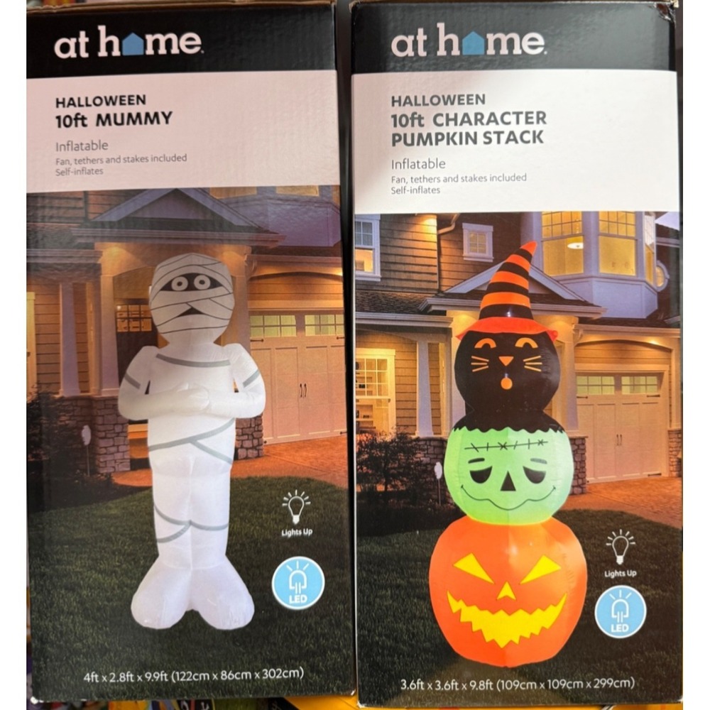 SET OF 2 At Home‎ Halloween 10' Inflatable Pumpkin Stack & MUMMY NEW IN BOX!